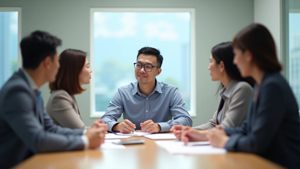 Team meeting around table with leader taking notes and engaging with team members