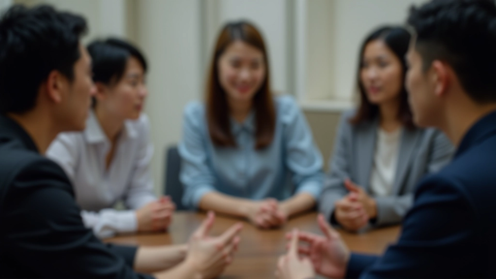 Team members in discussion, collaborative energy, engaged body language